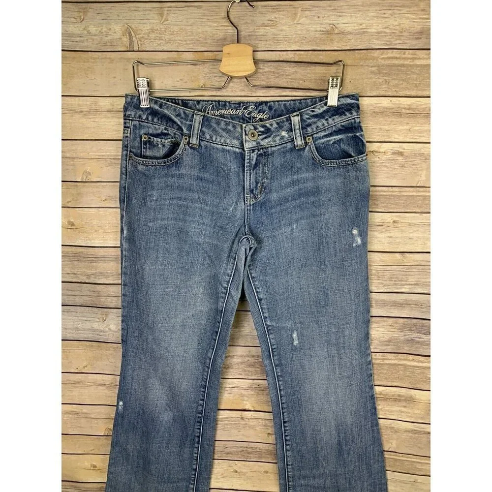 American Eagle Womens 8 Long Favorite Boyfriend Jeans Distressed Denim - Picture 3 of 10